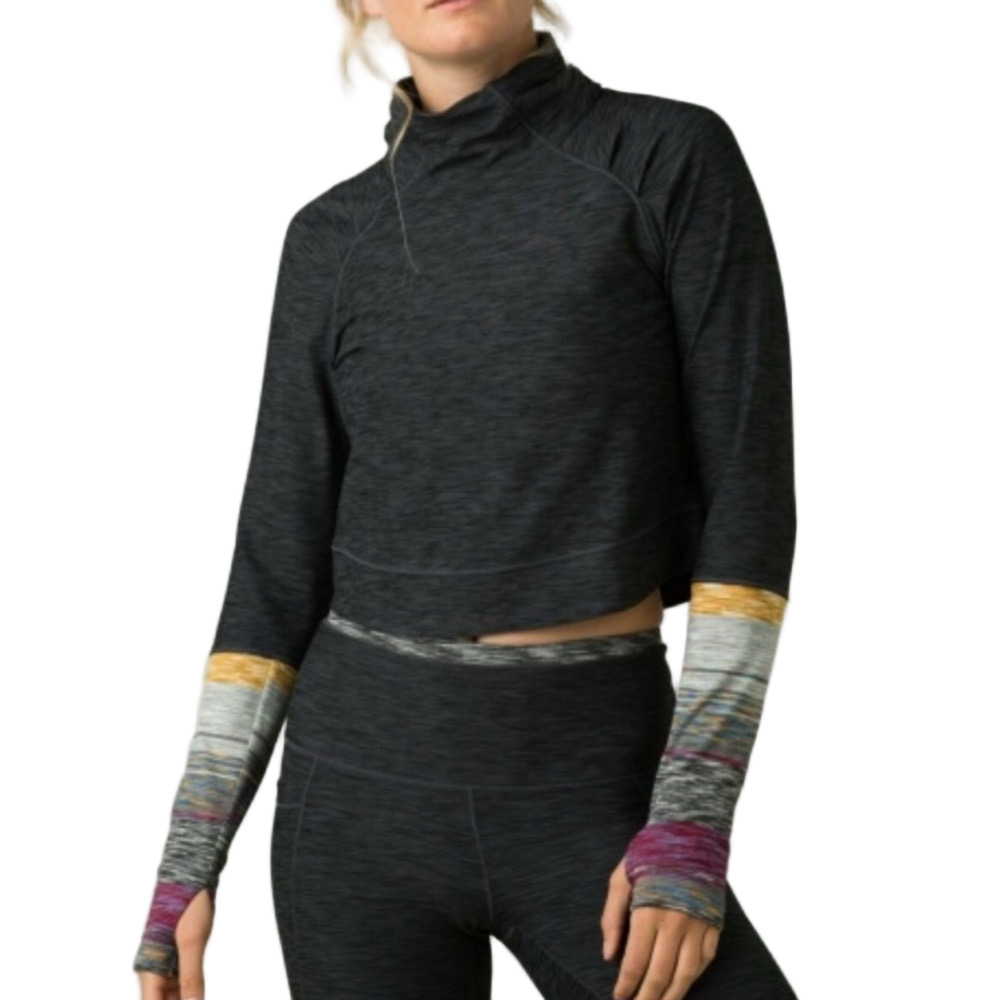 Prana Black Top with Multicolor Sleeves